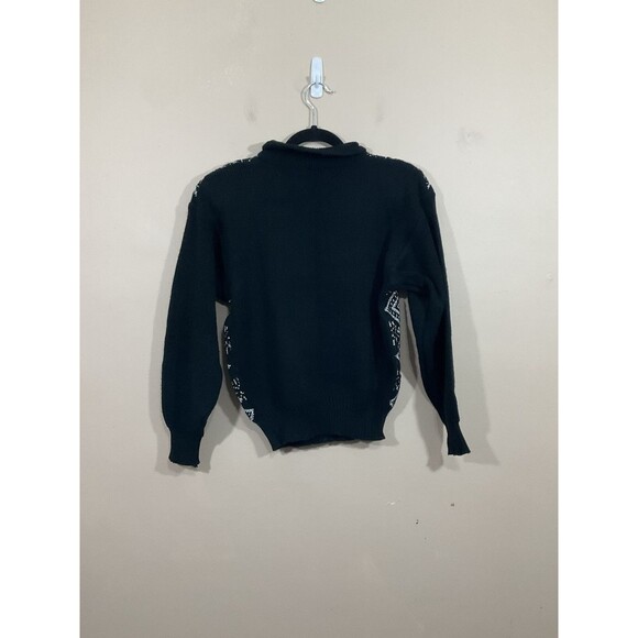 VTG Womens Sparkly Geometric Print Sweater M Black Silver Embroidered 80s 90s - Picture 5 of 7